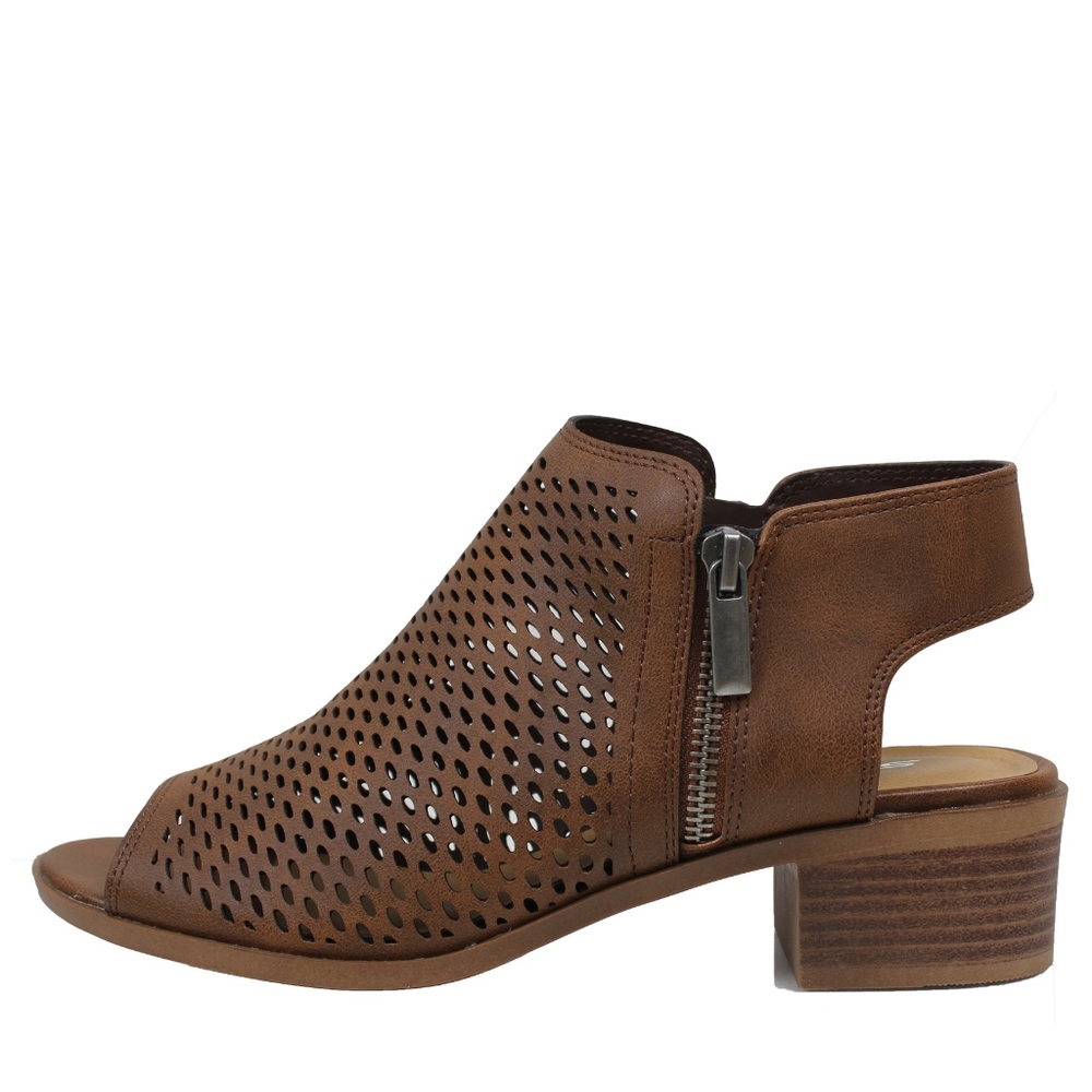 Brown Peep Toe Perforated Zipper boot